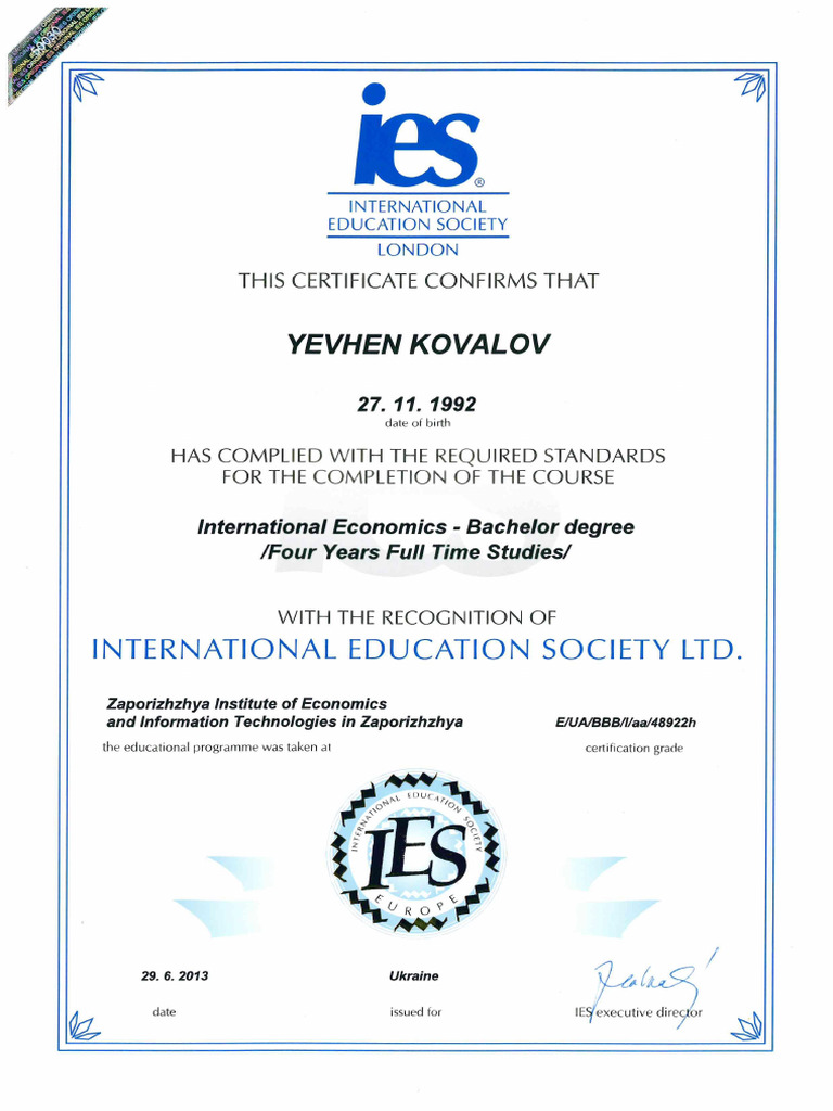 Ies Certificate Pdf