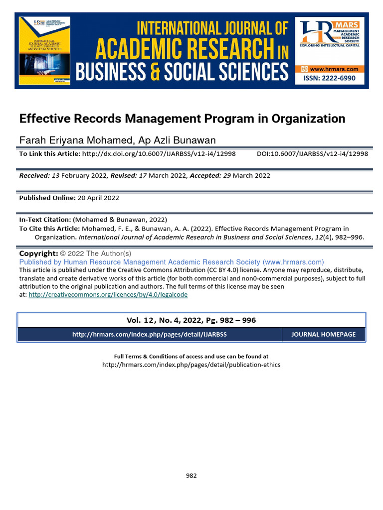 Article 1-Effective Records Management Program in Organization | PDF ...