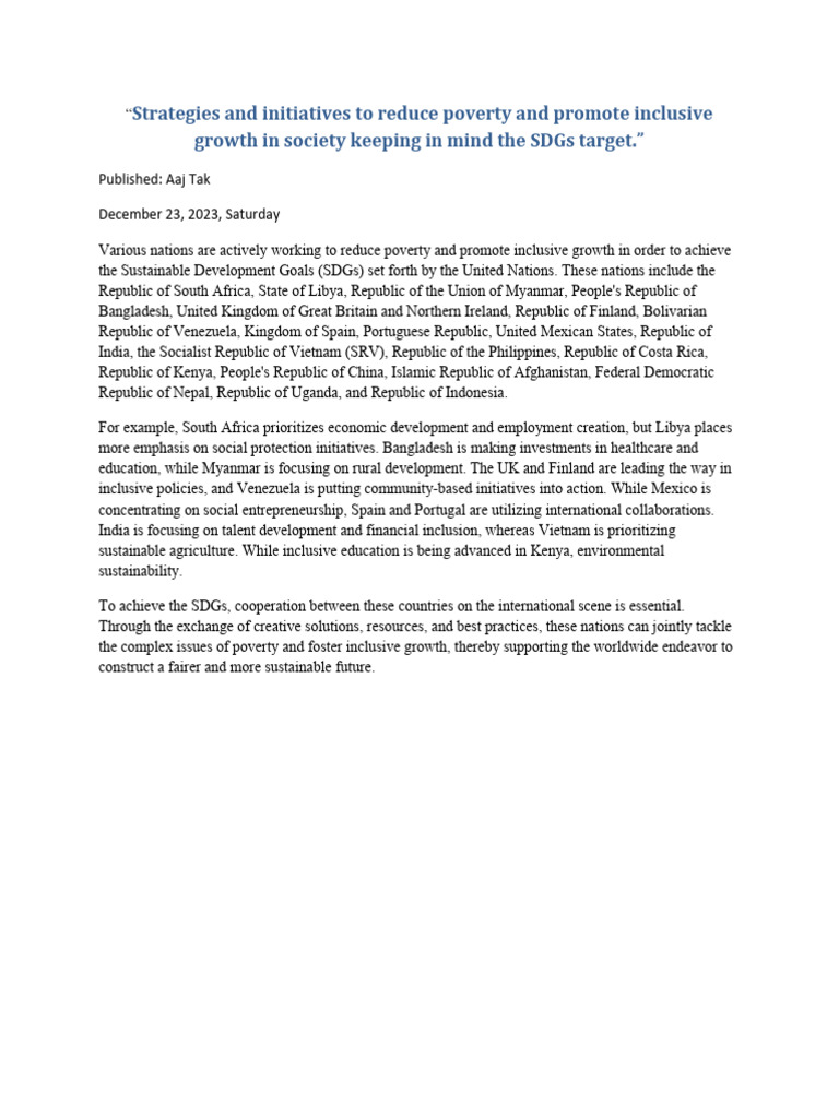 Global Strategies for Poverty Reduction | PDF