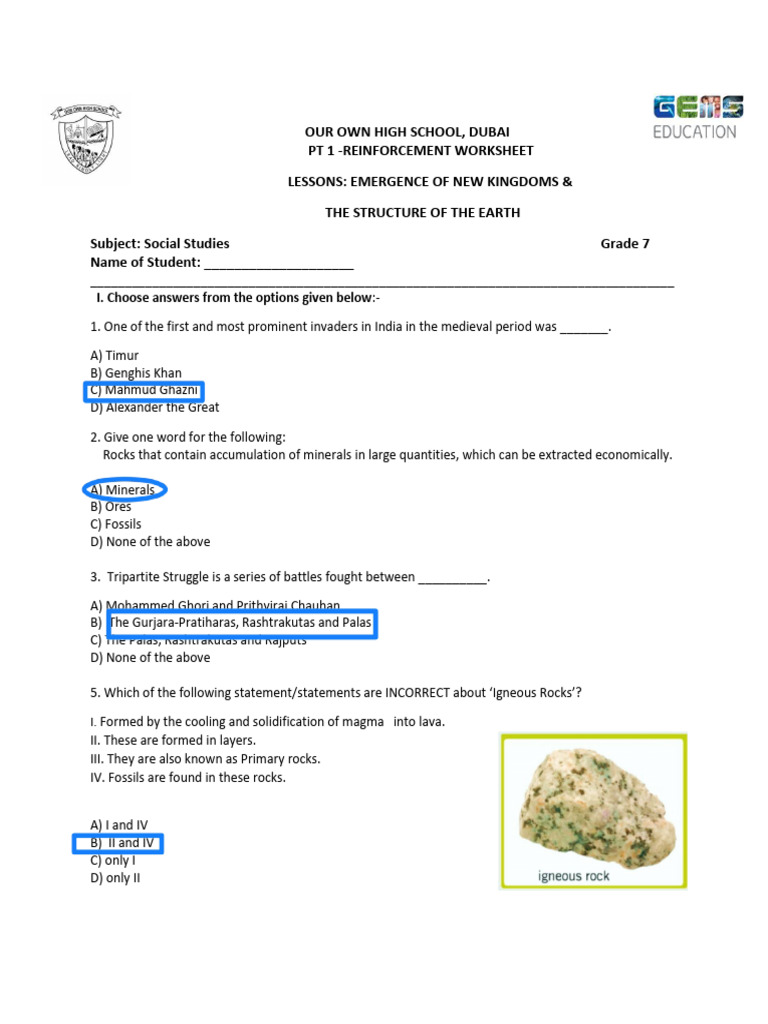 Grade 7 Social Studies Worksheet | PDF