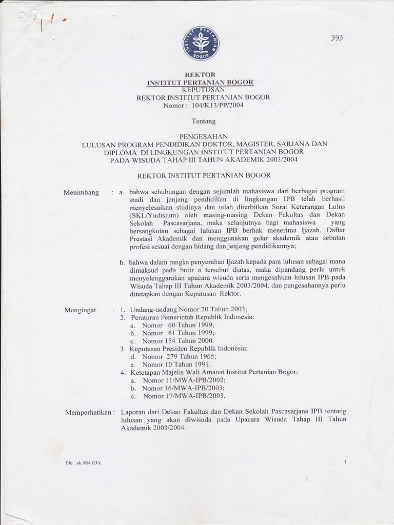 104 KI3 PP 2004 Pengesahan Lulusan Program Pendidikan Doktor Magister ...
