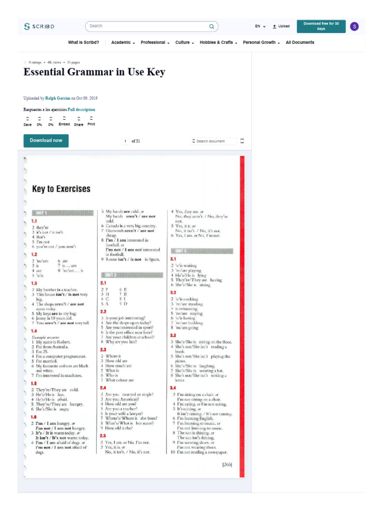 Essential Grammar in Use Key | PDF | Scribd | Cyberspace