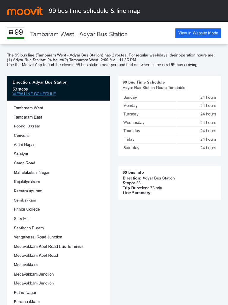 Tambaram West - Adyar Bus Station: 99 Bus Time Schedule & Line Map ...