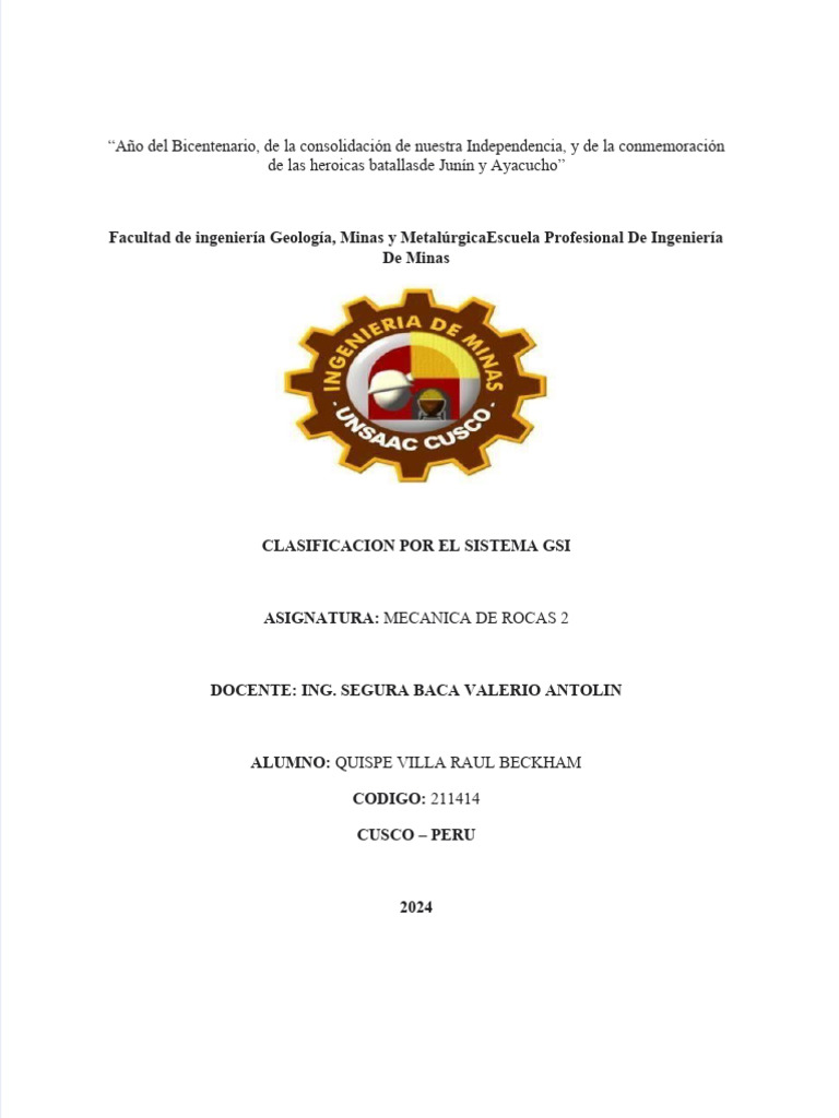 Mecanica de Rocas Gsi | PDF | Roca (geología) | Geología