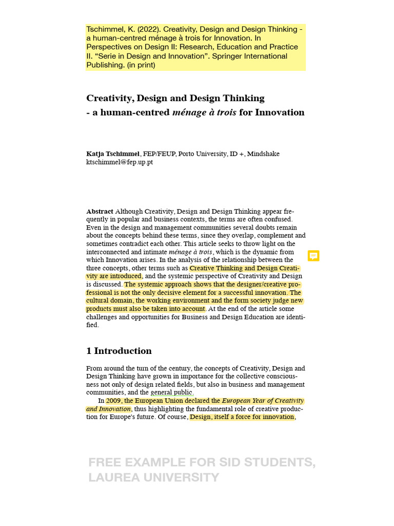 Ménage à Trois: Creativity, Design, Innovation | PDF | Creativity | Thought