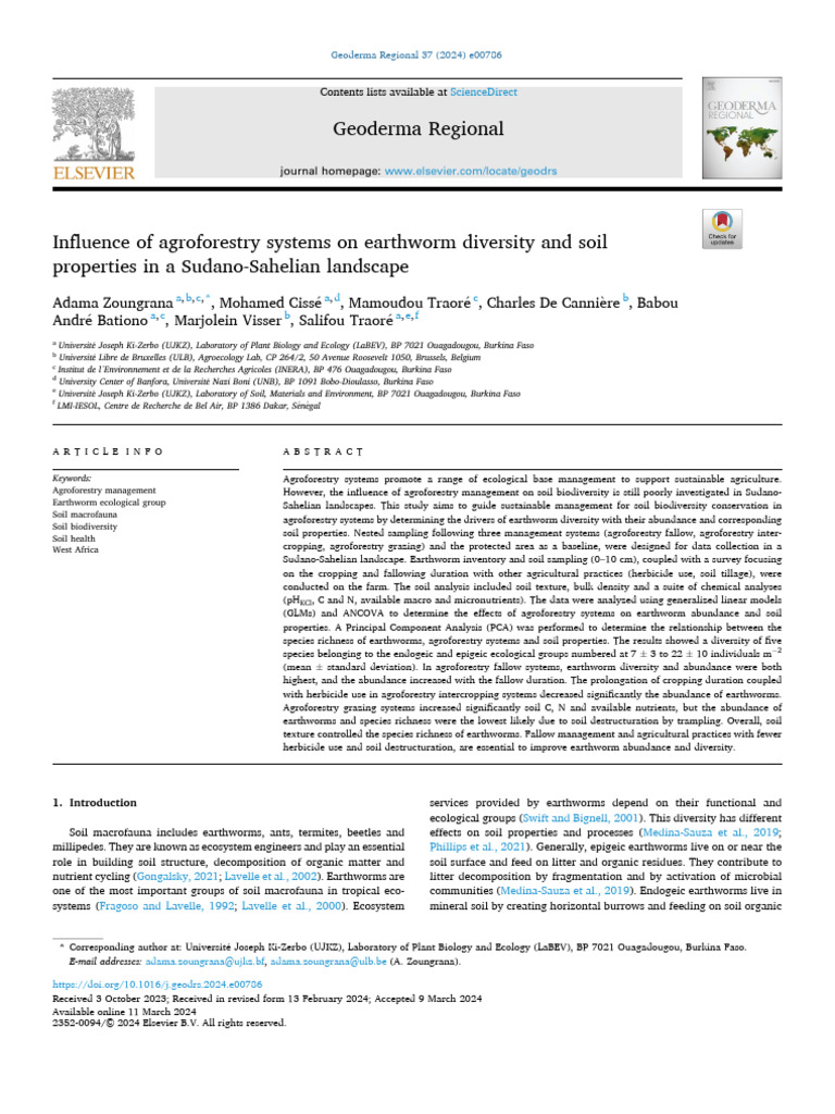 Influence of Agroforestry Systems On Earthworm Diversity and - 2024 ...