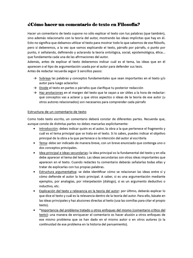 CÃ Mo Hacer Un Comentario de Texto en Filosofã A | PDF | Teoría