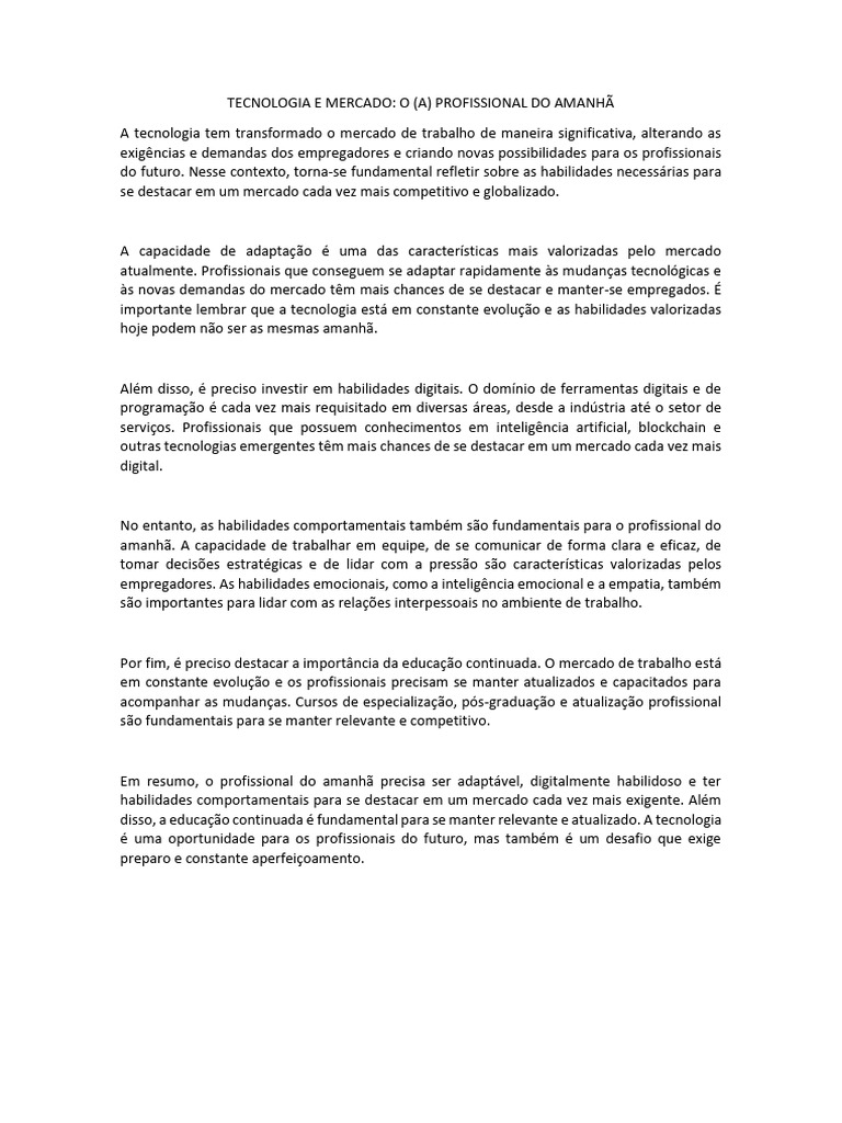 Profissional do Amanhã: Habilidades Essenciais | PDF