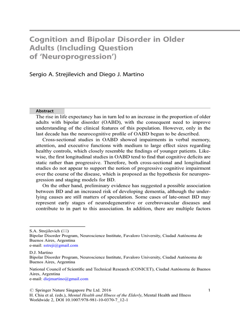 Cognition and Bipolar Disorder in Older Adults (Including Question of ...