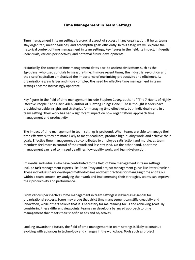 Time management in team settings pdf time management professional