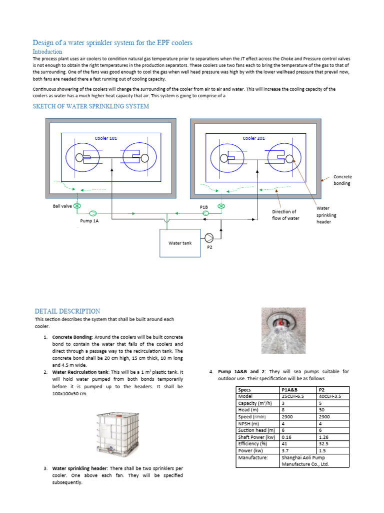 Water Sprinkler System Design for Coolers | PDF | Pump | Water