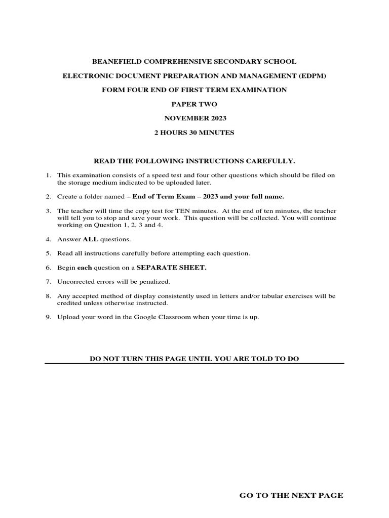 EDPM Form Four Exam November 2023 | PDF | Paragraph