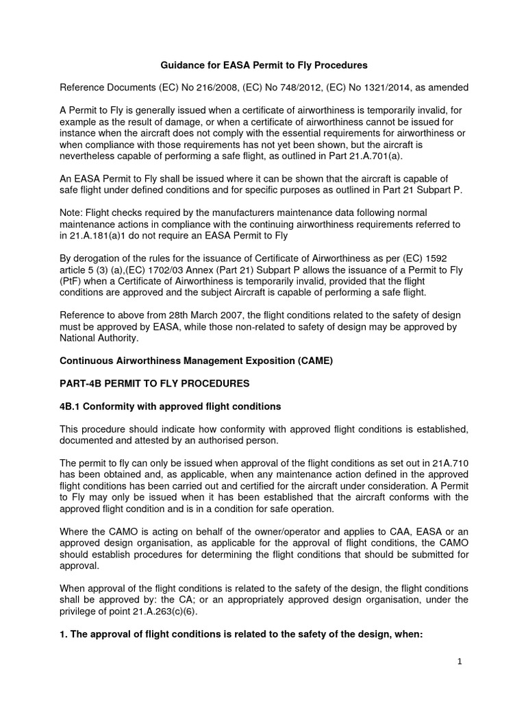 EASA Permit to Fly Procedures Guide | PDF | Aviation