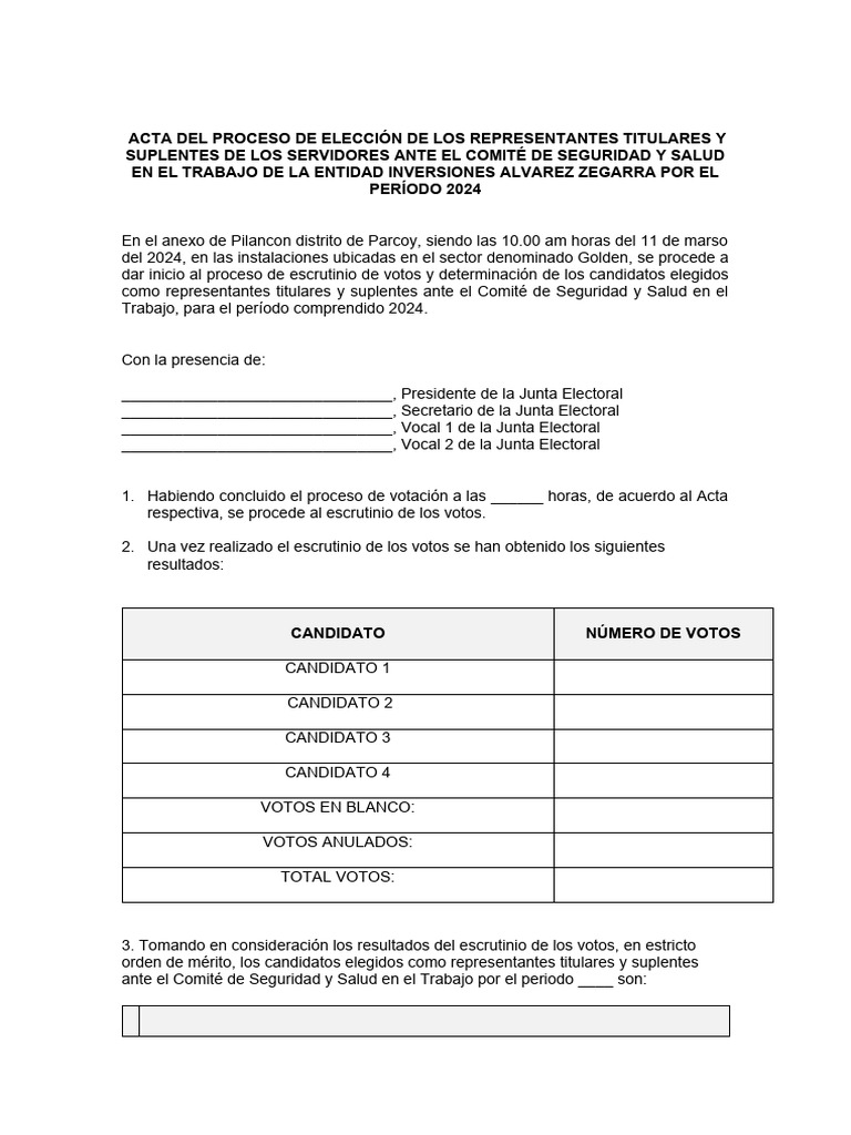 Anexo #09 - Modelo de Acta Del Proceso de Elección de Los ...