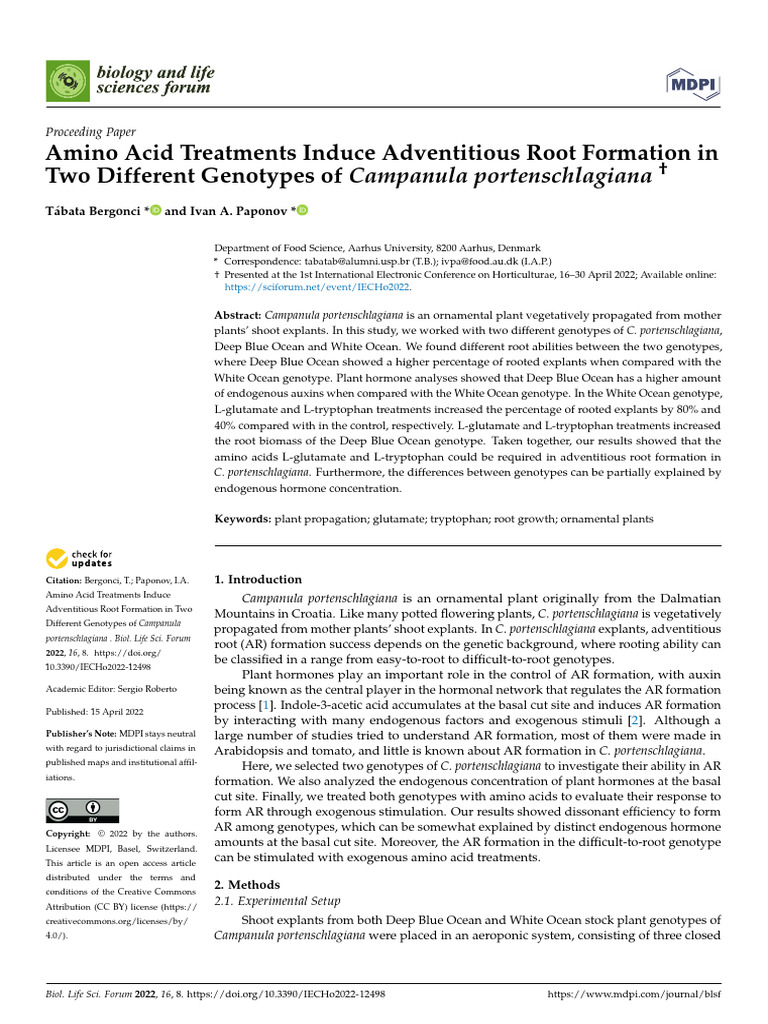Amino Acid Treatments Induce Adventitious Root Formation | PDF ...