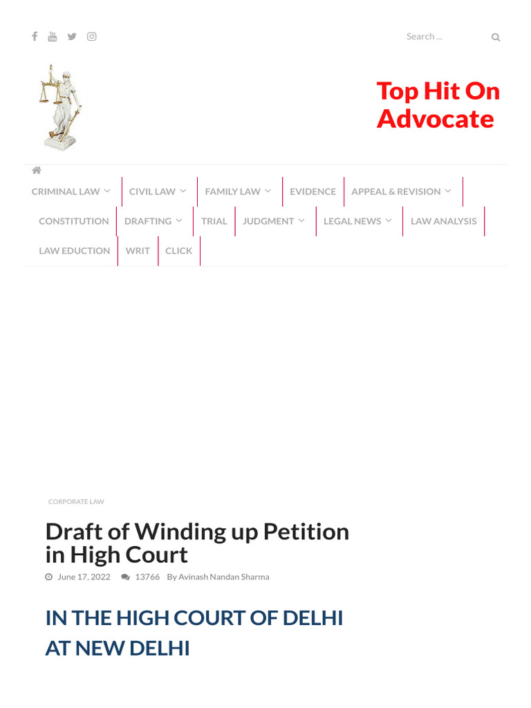 Draft of Winding Up Petition in High Court Top Hit On PDF Cheque Draft of Winding Up Petition in High Court Top Hit On PDF Cheque