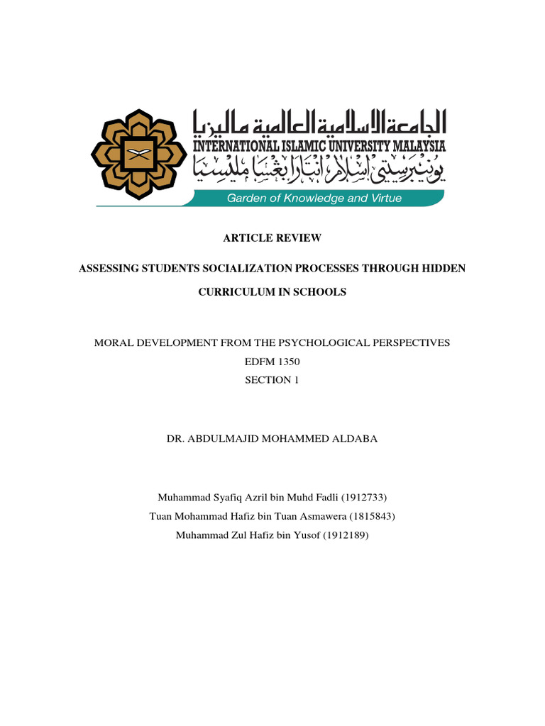 Article Review Assessing Students Socialization Processes Through