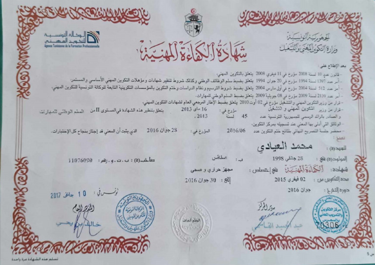 شهادة الكفاءة المهنية | PDF