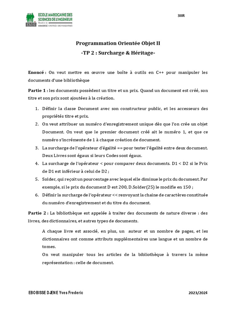 Outils C++ : Héritage et Surcharge | PDF | Classe (informatique ...