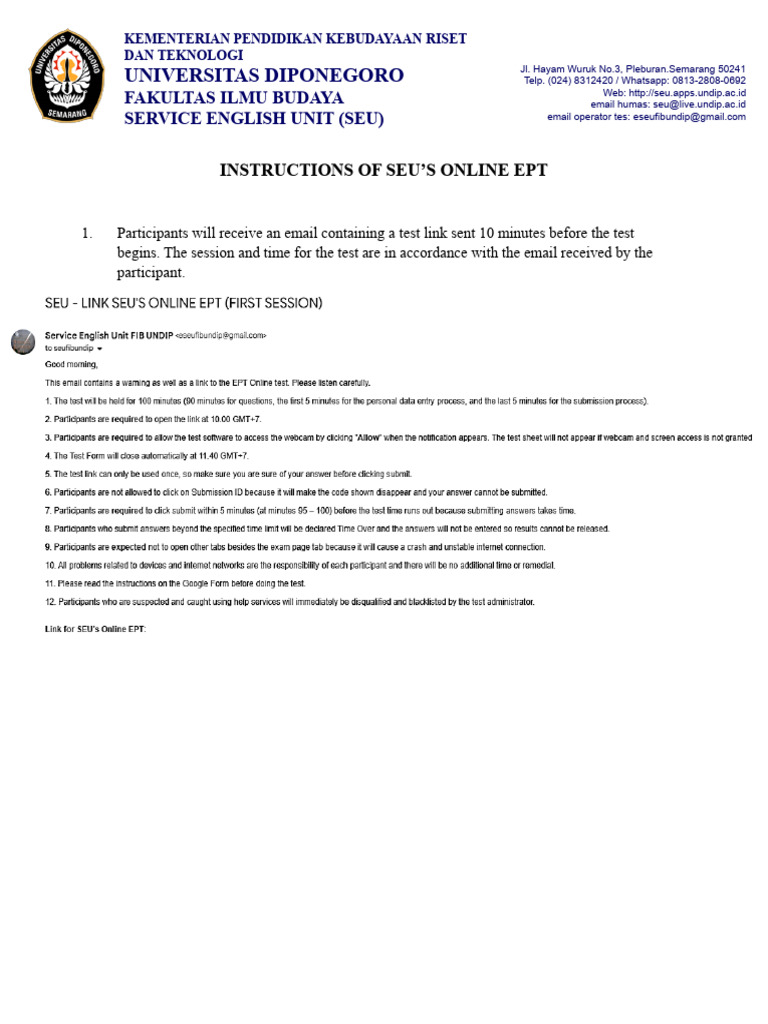 Online EPT Instructions for SEU Users | PDF | Computer Science | Internet