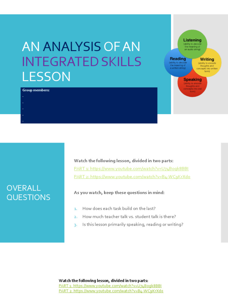 Group Task AN ANALYSIS OF AN INTEGRATED SKILLS LESSON | PDF | Career ...