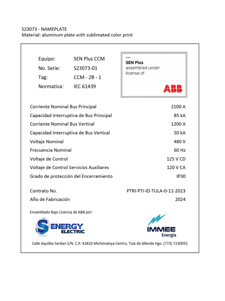 S23073 - Nameplate | PDF