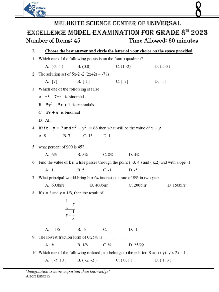 G 8 math model exam12 download free pdf mathematics
