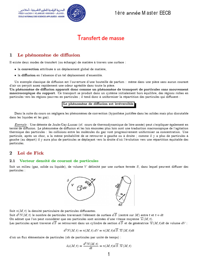Phénomène de diffusion et loi de Fick PDF Convection Phénomène de — free download