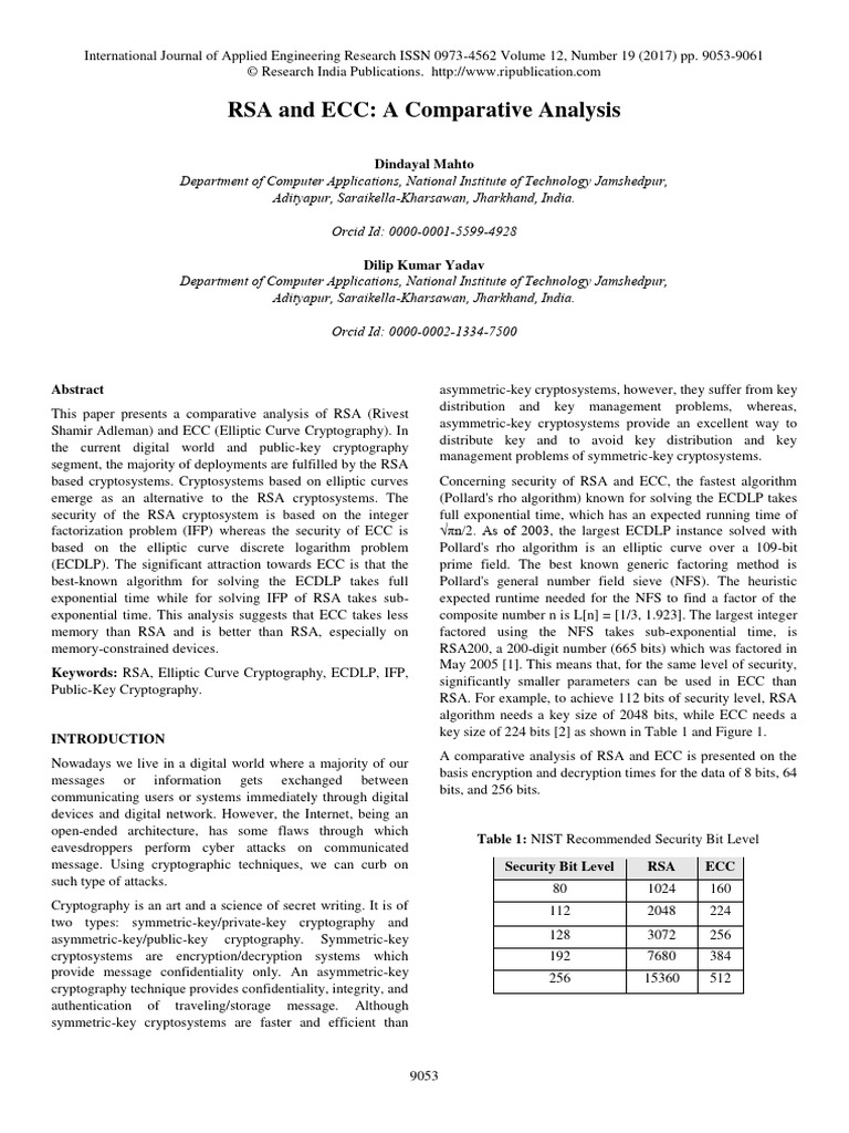 RSA vs ECC: Cryptography Comparison | PDF | Cryptography | Public Key ...