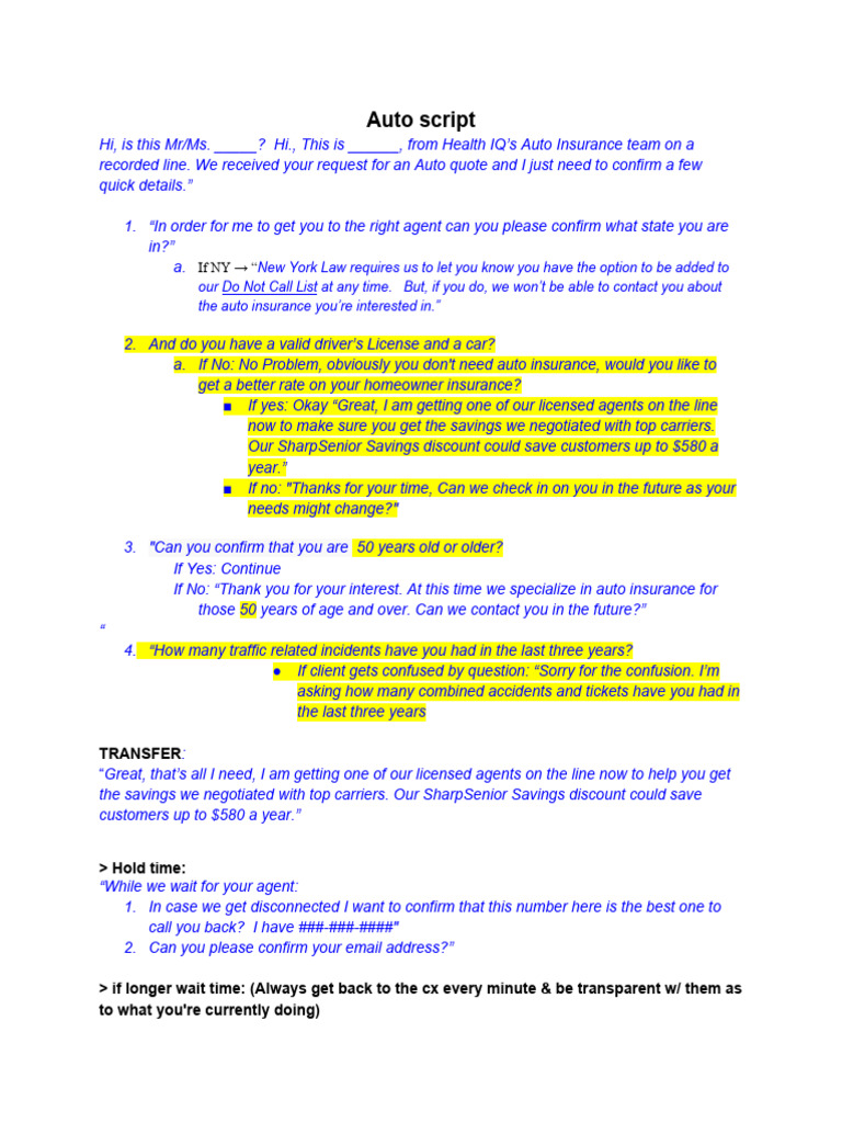 Official Auto Ins SDR Script 10.23.20 | PDF | Insurance | Vehicle Insurance