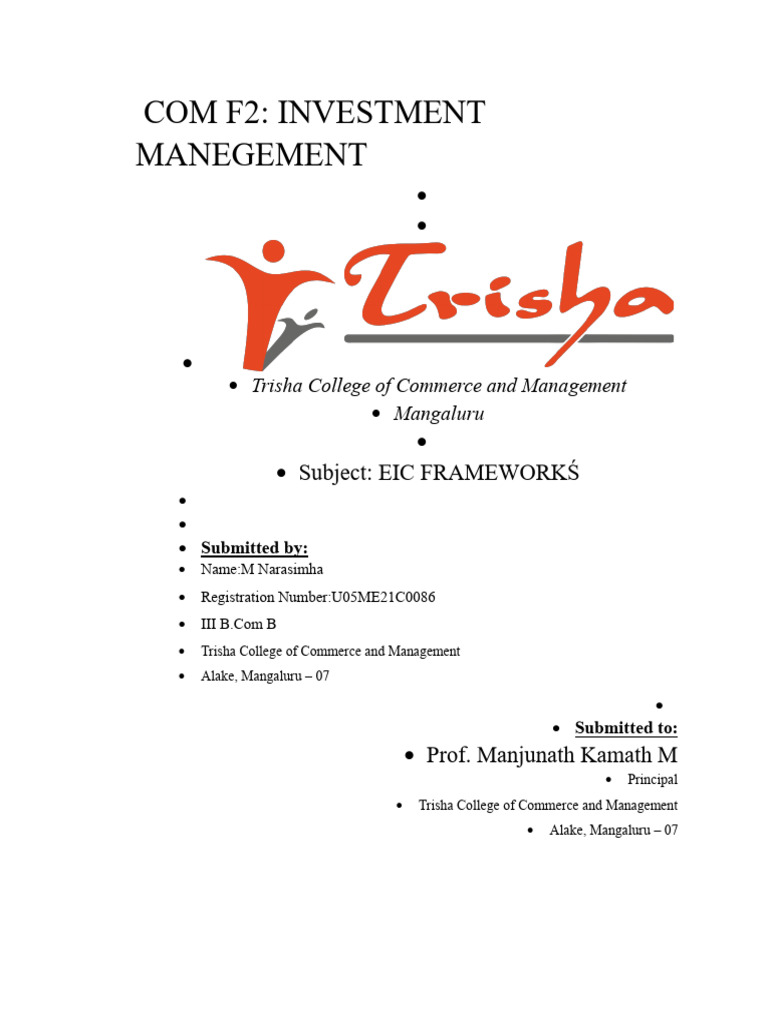 Eic Frame Work Pdf Price Earnings Ratio Return On Investment
