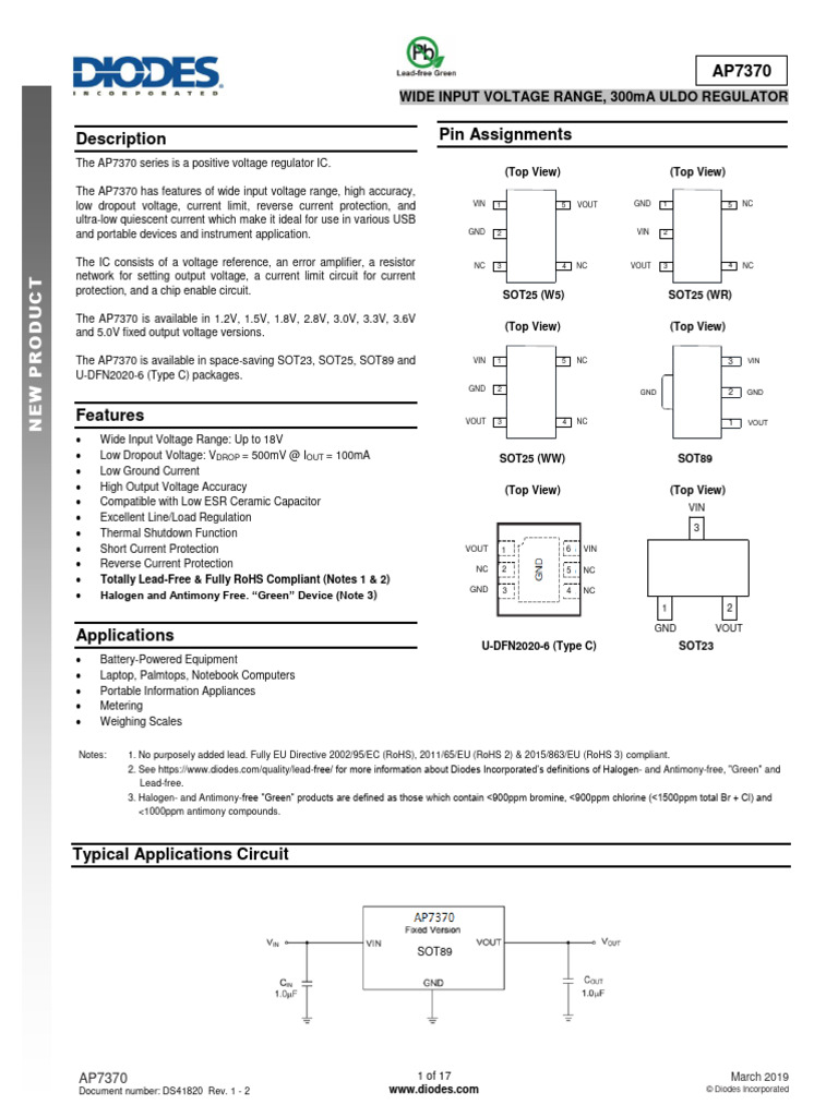 AP7370: 300mA Low Dropout Regulator | PDF | Electric Power | Electrical ...