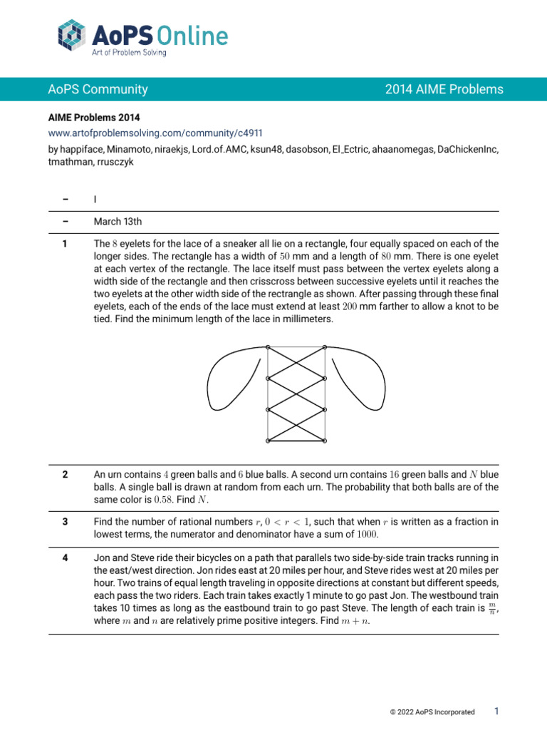 Aops community 2014 aime problems pdf discrete mathematics