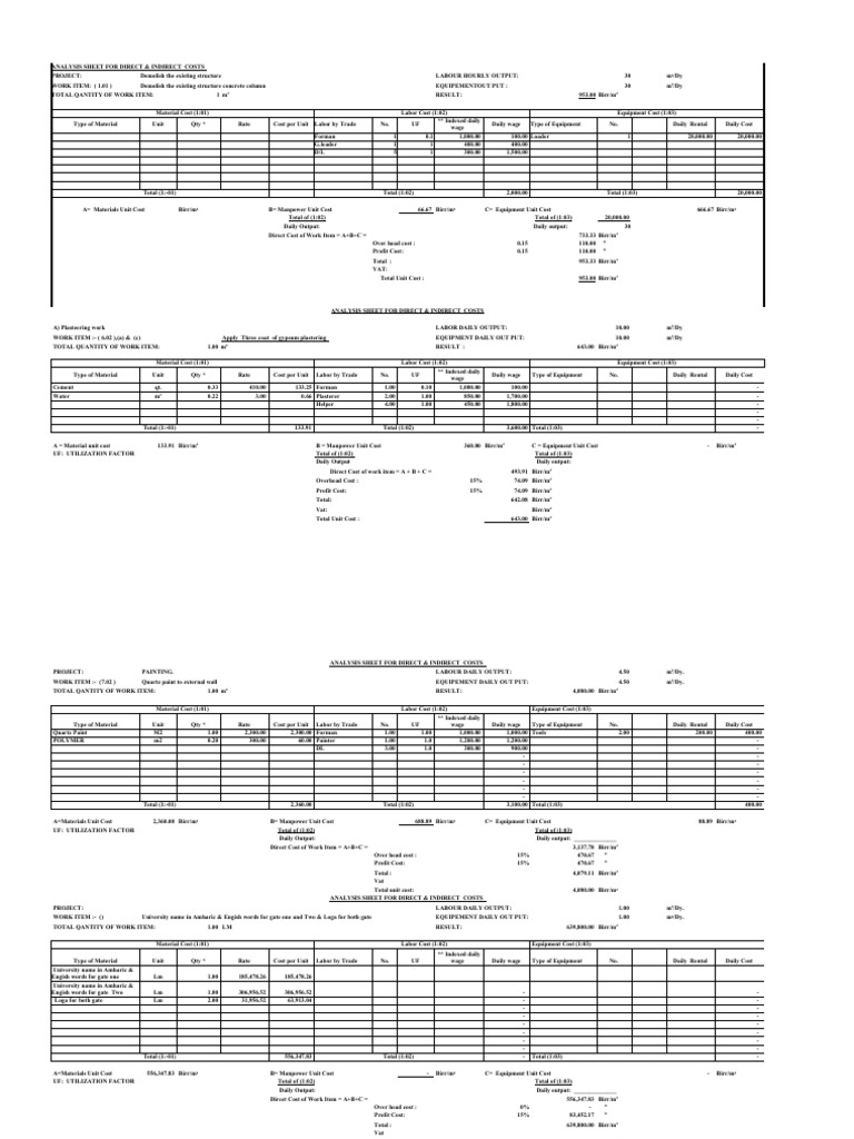 Cost Breakdown For Additional Works | PDF | Cost | Building Materials