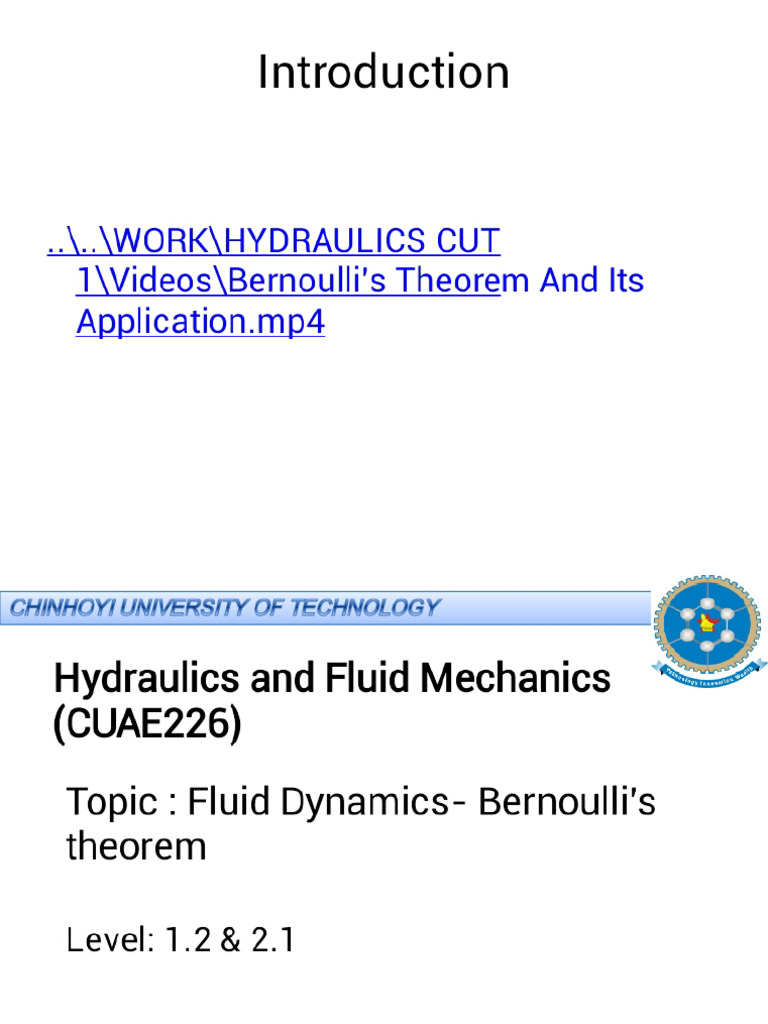 L5 Fluid Dynamics - Bernoulli's Theorem | PDF