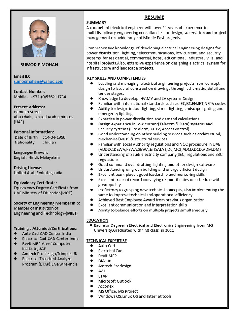 Senior Electrical Engineer Profile | PDF | Electrical Substation ...