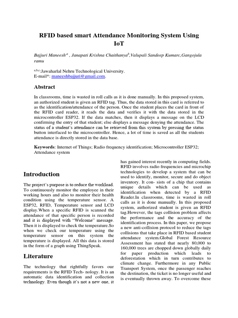 RFID-Based Smart Attendance System | PDF | Radio Frequency ...