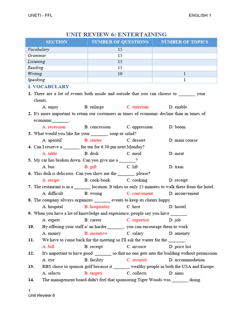 Unit Review 6 S Pdf Restaurants