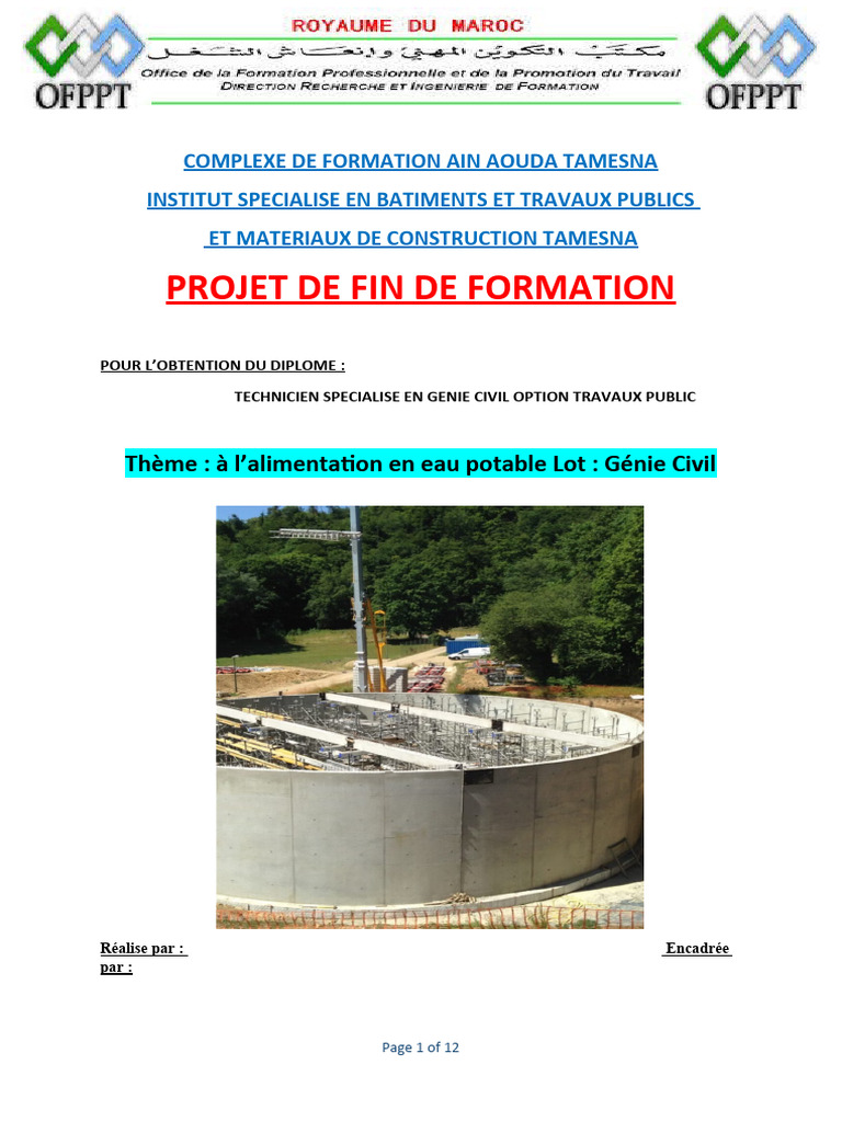 Projet de Génie Civil : Alimentation en Eau | PDF | Ingénierie civile