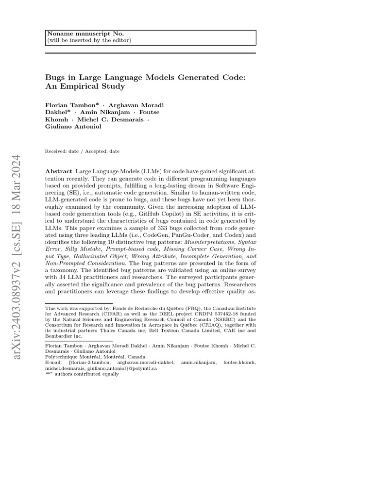 Bug Patterns in LLM-Generated Code | PDF | Software Bug | Survey ...