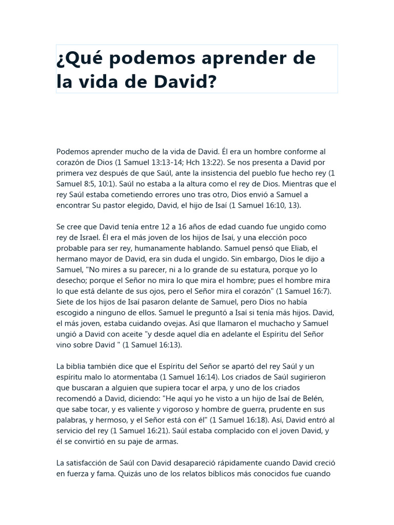 Lecciones de la vida de David | PDF | David | Saulo