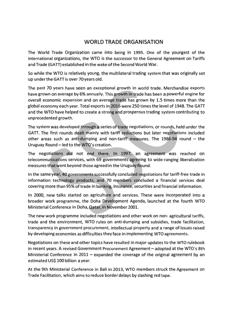 WTO World Trade Organization | PDF