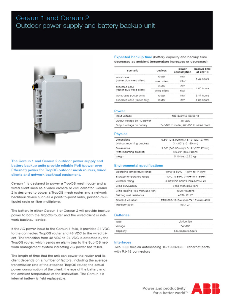 Ceraun 1 and ceraun 2 outdoor power supply and battery pdf power