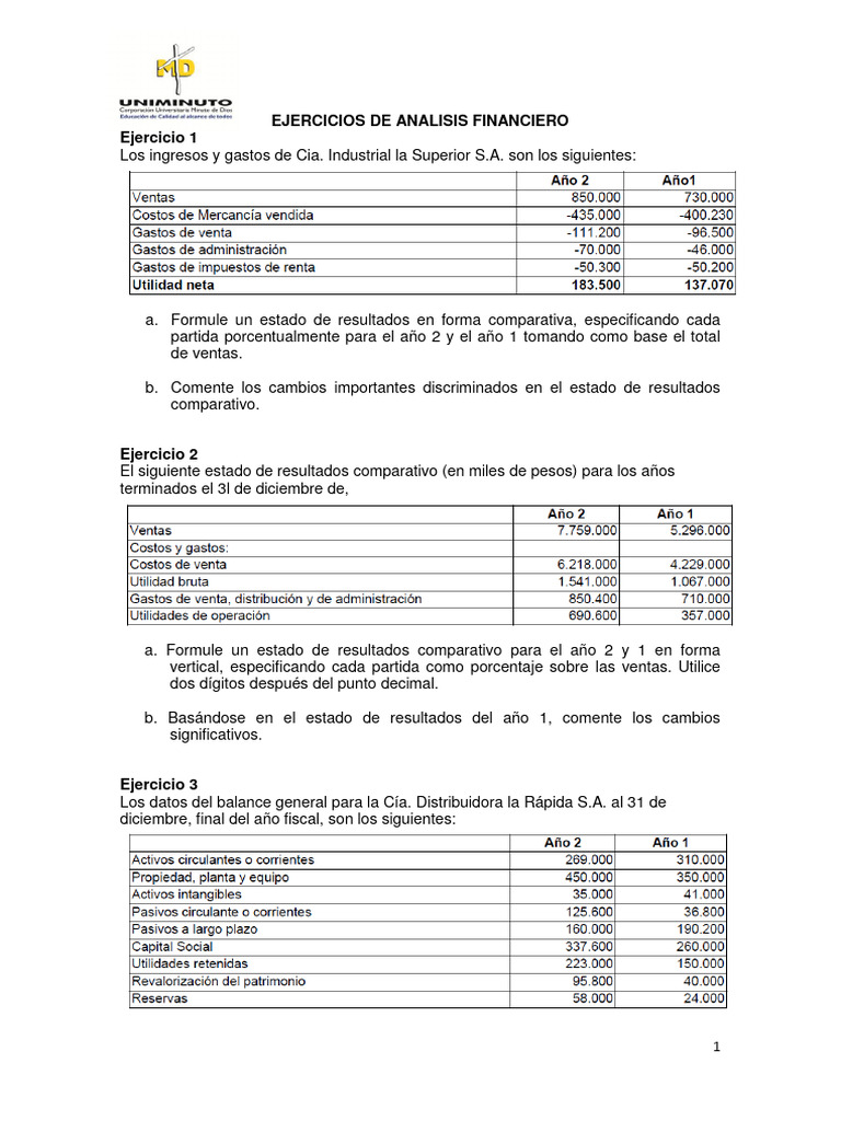 Ejercicios de Análisis Financiero Comparativo | PDF | Estado de ...