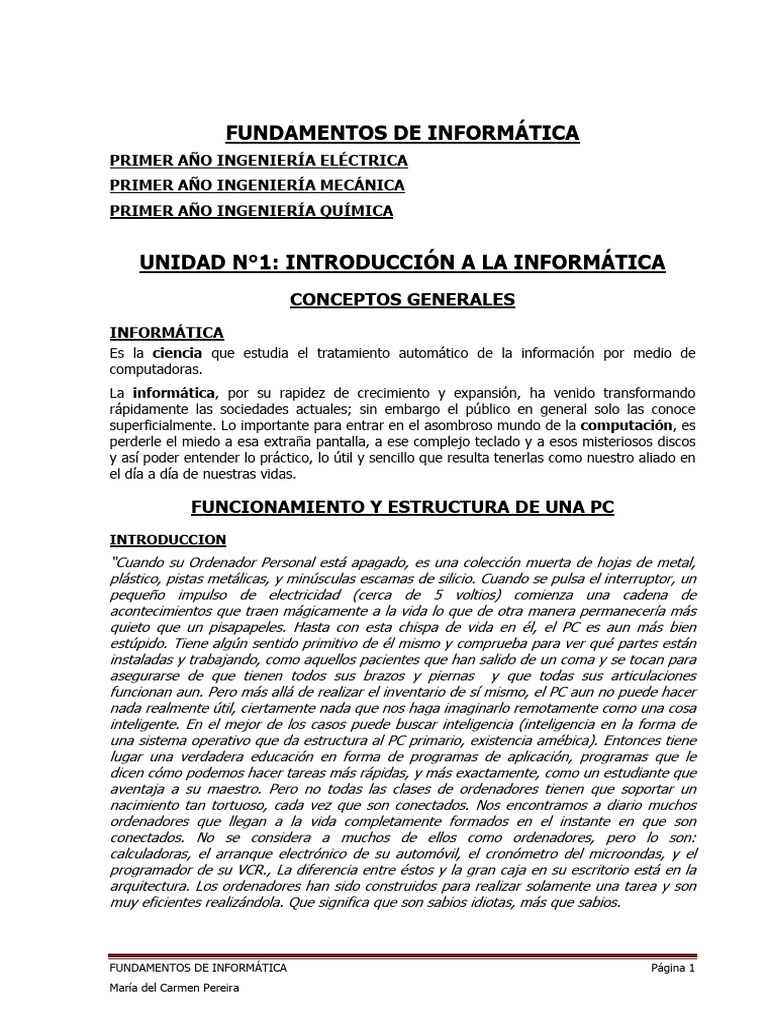 Informática-Unidad 1 | PDF | Hardware de la computadora | Lenguaje de ...