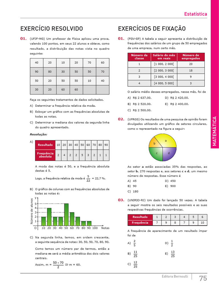 Exercícios de Estatística e Matemática | PDF | Média | Modo (Estatística)