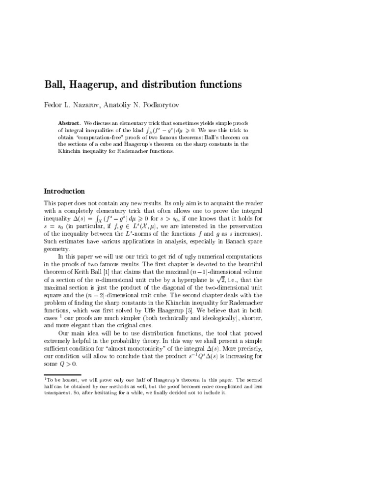 Nazarov Podkorytov Ball Inequality | PDF | Dimension | Conjecture