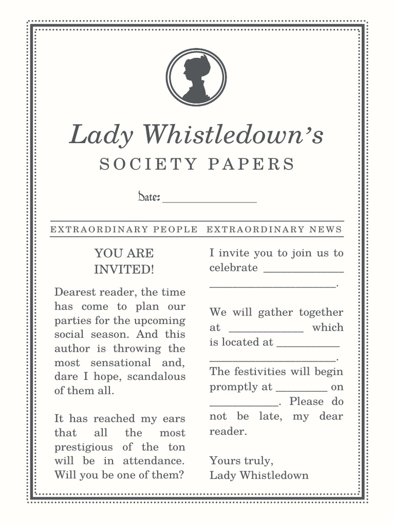 Lady Whistledown Invitation Template PDF Social Science Home & Garden