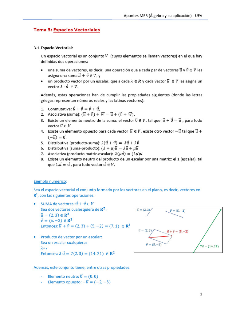 Espacios Vectoriales y sus Propiedades | PDF | Espacio vectorial | Base ...