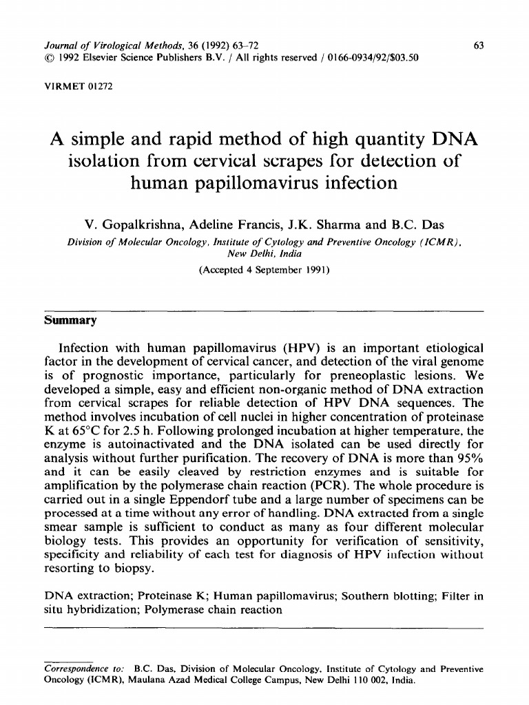 Rapid DNA Isolation for HPV Detection | PDF | Polymerase Chain Reaction ...